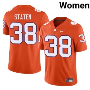 Orange #38 College Football Clemson University Tigers Women Dominic Staten NCAA Jersey 211537-540