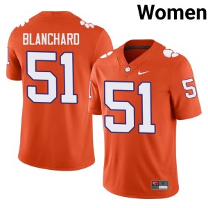 Orange #51 University College Football Womens Clemson University Gavin Blanchard Jersey 660707-500