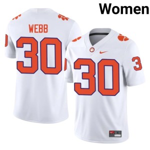 White #30 Clemson National Championship College Football Stitched Kylen Webb Women's Jersey 594136-875