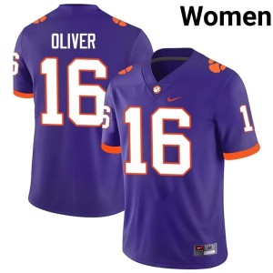 Purple #16 Myles Oliver Tigers College Football Official Women's Jerseys 251299-142