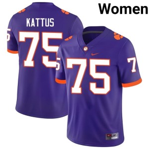 Purple Tucker Kattus Official Women College Football Clemson University #75 Jerseys 418056-609
