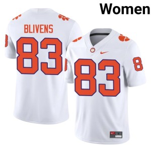 White Women's Replica #83 College Football Clemson Tigers Cam Blivens Jerseys 150265-715