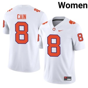 White NCAA Women's CLEM #8 Deon Cain College Football Jerseys 131771-628