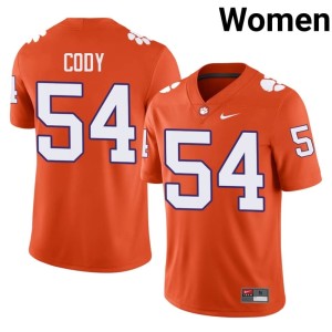 Orange #54 Kam Cody College Football NCAA Womens Clemson Tigers Jersey 629383-604