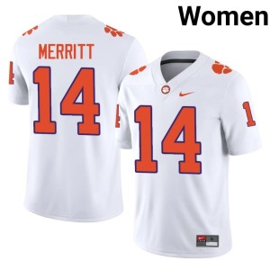 White Clemson University Womens #14 College Football Stitched London Merritt Jersey 641967-819