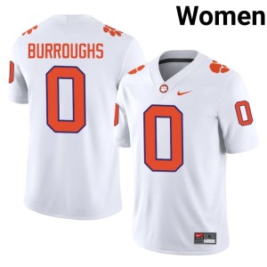 White #0 Women College Football Naeem Burroughs Alumni Clemson University Jerseys 607845-492