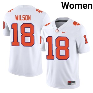 White NCAA Tayveon Wilson #18 College Football Clemson Tigers Women's Jerseys 665386-449
