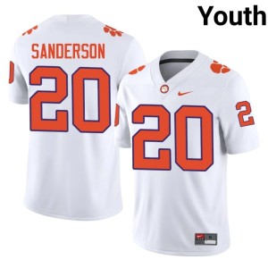 White Embroidery #20 Clemson University Tigers Youth College Football Clark Sanderson Jersey 208458-369