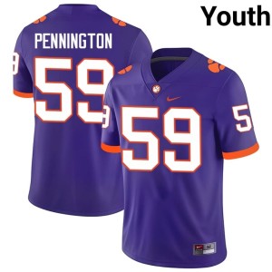Purple College Football Stitched Youth Dietrick Pennington CLEM #59 Jerseys 424269-903