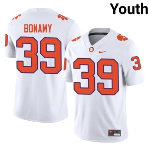 White #39 College Football Game CLEM J.D. Bonamy Youth Jersey 758041-594