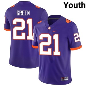 Purple College Football #21 Clemson University Tigers Youth Jarvis Green Embroidery Jersey 739215-453