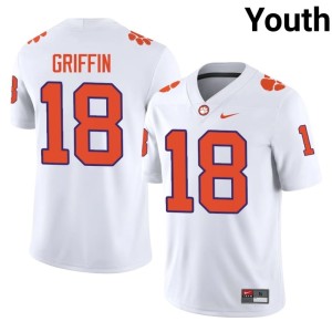 White Clemson Tigers Youth #18 College Football Kylon Griffin Stitched Jersey 168087-327