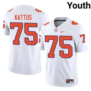 White Youth Clemson University Official College Football Tucker Kattus #75 Jersey 683346-330